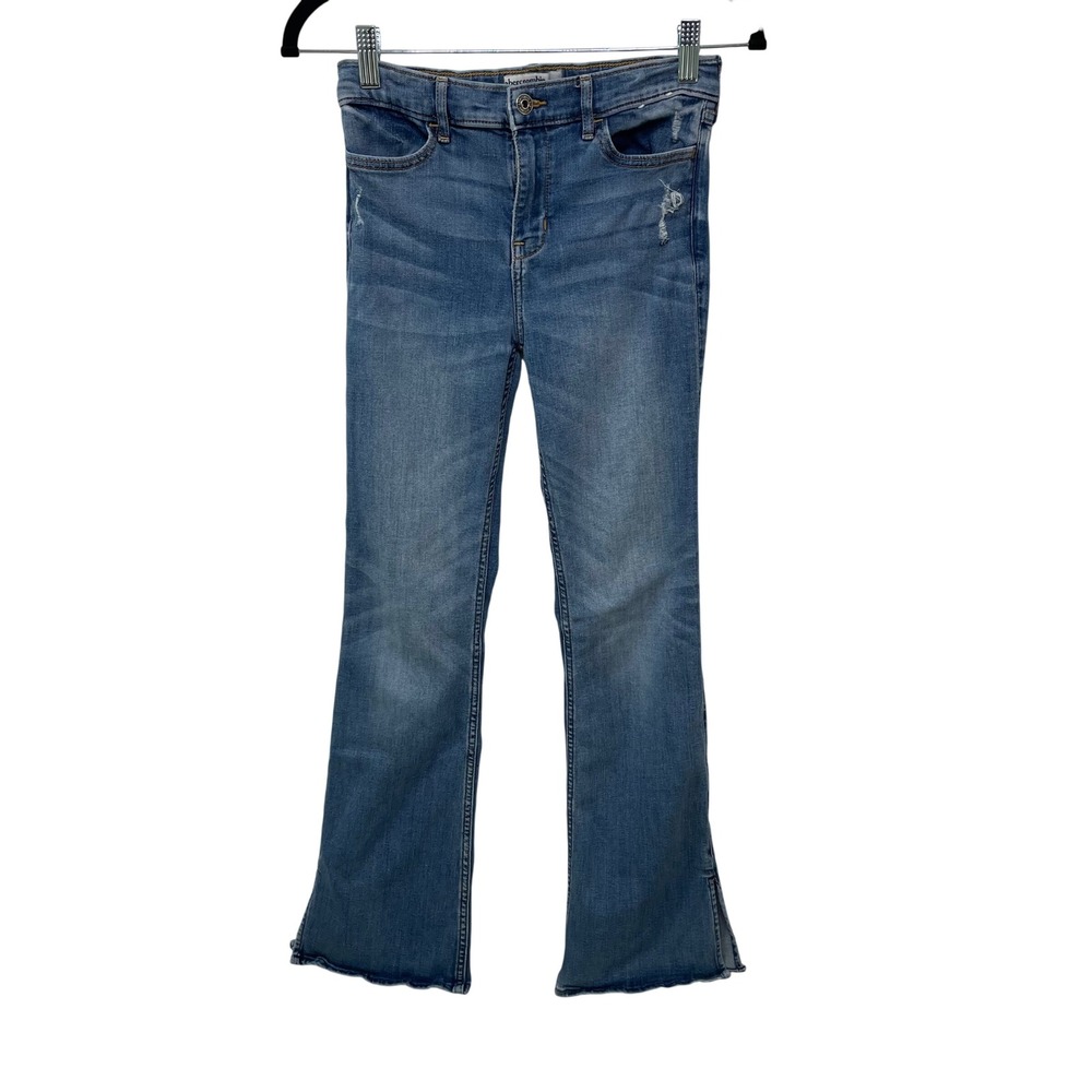 Abercrombie & Fitch Kids Girls High Rise Flare Jean Medium Wash Distressed 13/14